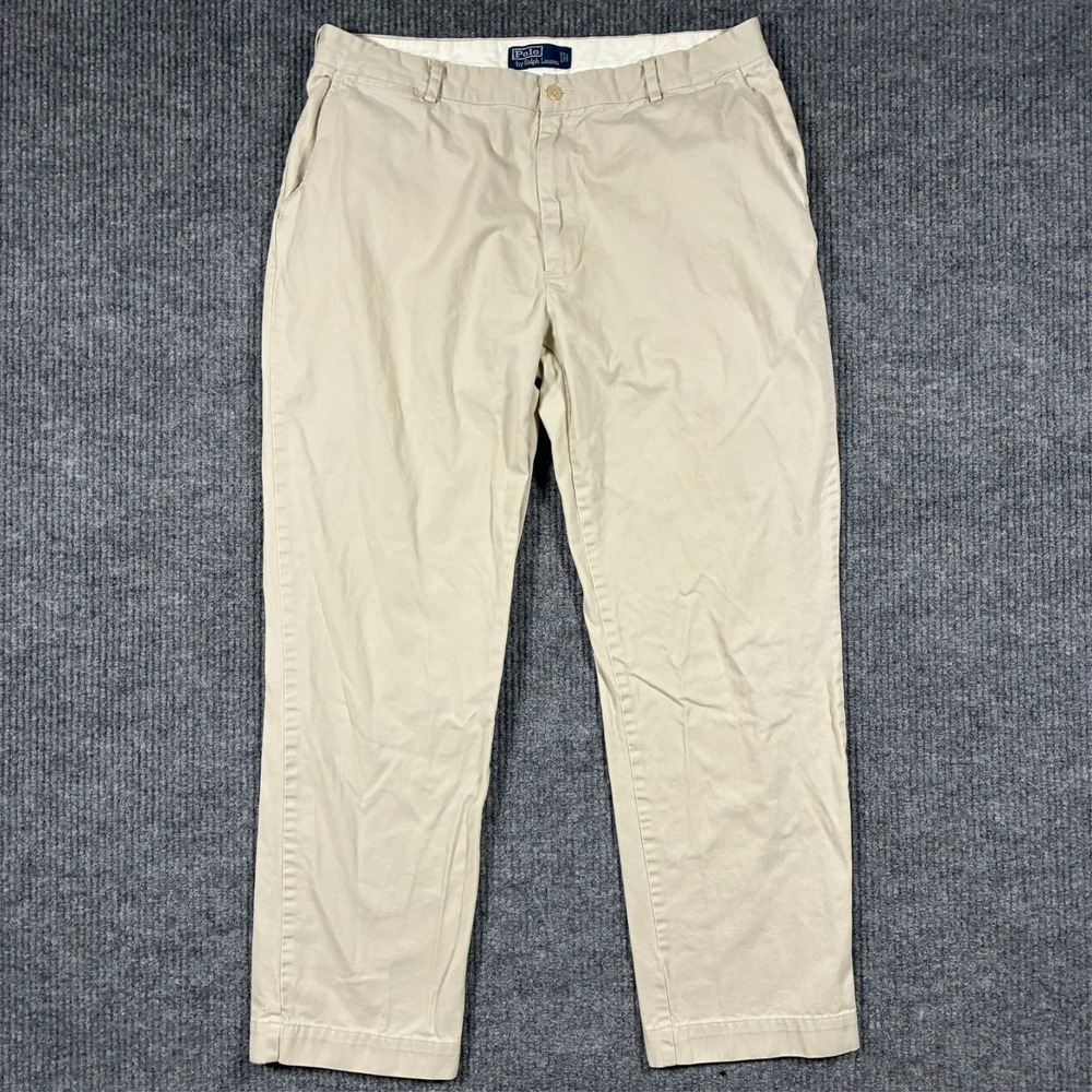 Polo Ralph Lauren Mens Chino Pants 38x32 Beige‎ 100% Cotton Flat Front Mid Rise